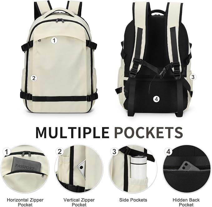 Travel Backpack for Women Men Lightweight Laptop Daypack Beige | fit 5.6" Laptop,TSA Approved Carry on Bag, Personal Item Travel Backpack