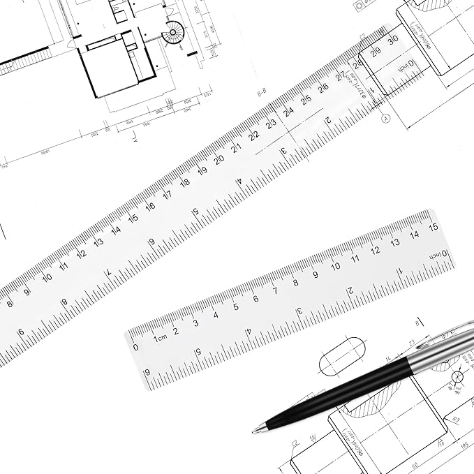 Unjoo Clear Plastic Ruler 6 Inch+12 Inch Straight Ruler, Shatterproof Rulers with Inches and Centimeters for School Classroom, Home, or Office (2pcs)