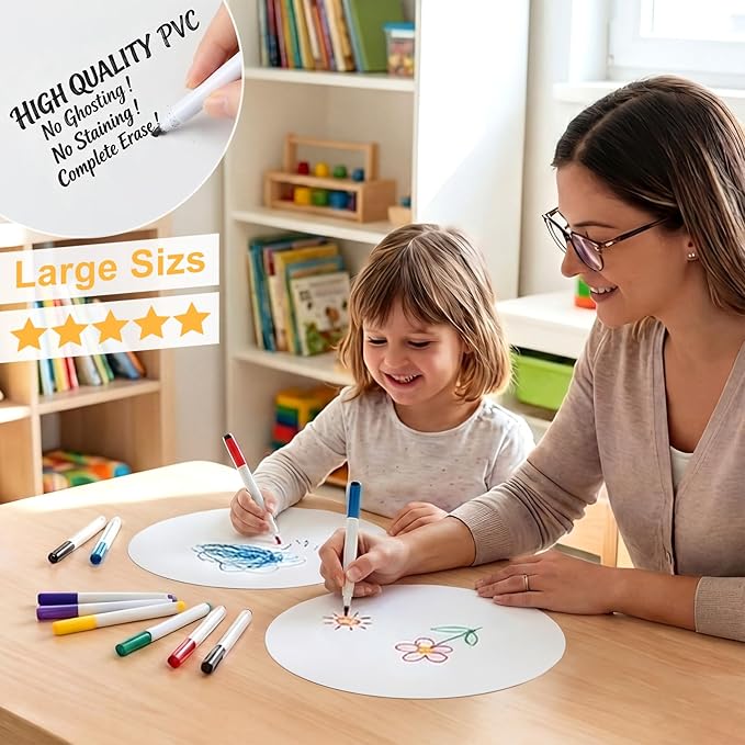 Ireer 12 Pcs 13 '' Dry Erase Dots for Classroom Table Classroom Decor Boho Colorful Stickers for Whiteboard Wall Decor Removable Dry Erase Circles for School Teacher Supplies(Solid,White Color)