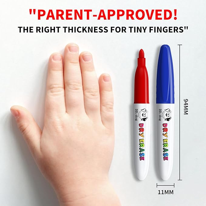 Mini Dry Erase Markers for Kids, Small 12 Colored Non-Toxic Fine Tip White board Markers, Low-Odor Whiteboard Markers Set for Classroom, Home & School Art Supplies (12 Pack)