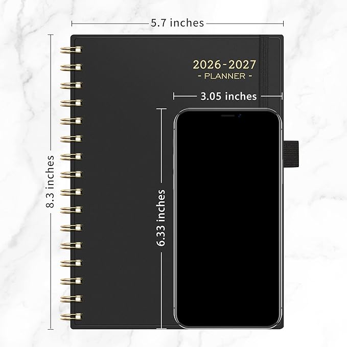 RETTACY Academic Planner 2026-2027, Weekly and Monthly, July 2026 - June 2027, Medium Size (5.7" x 8.3"), Calendar, Agenda, 12-Month Tabs, for Student, Teacher, School (Black)