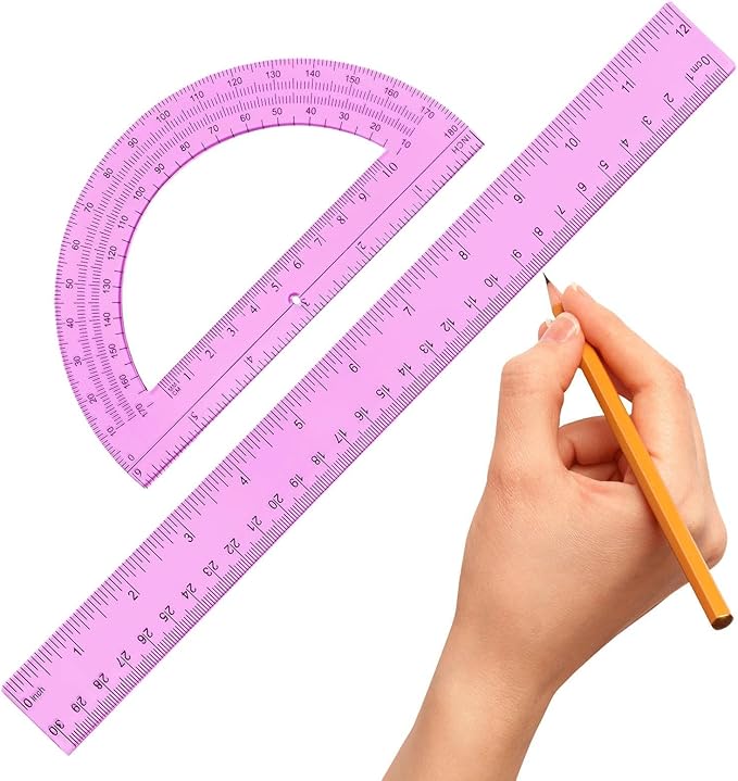 School Ruler and Protractor Set, Professional Math Teaching Stationery and Geometry Kit, Precision Measuring Tools for Home, Office, Classroom, Drafting Supplies for Students, Teachers