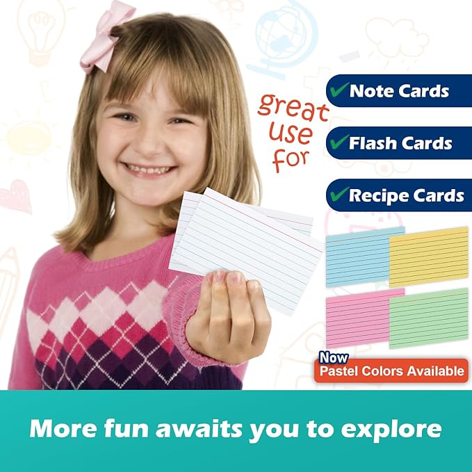 Yellow Lined Index Cards 3x5 Ruled Note Cards 200 Count, 180 GSM Heavy Weight