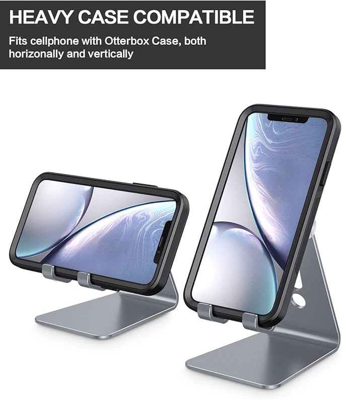 OMOTON Adjustable Cell Phone Stand, C2 Aluminum Desktop Phone Holder Dock Compatible with iPhone 15 14 13 Xs XR 8 Plus 7 6, Samsung Galaxy, Google Pixel, Android Phones, Grey