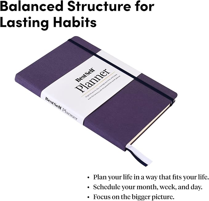 BestSelf Self Planner – 6-Month Undated Life Planner for Goal Setting, Time Management & Productivity – 7"x10" Navy Notebook