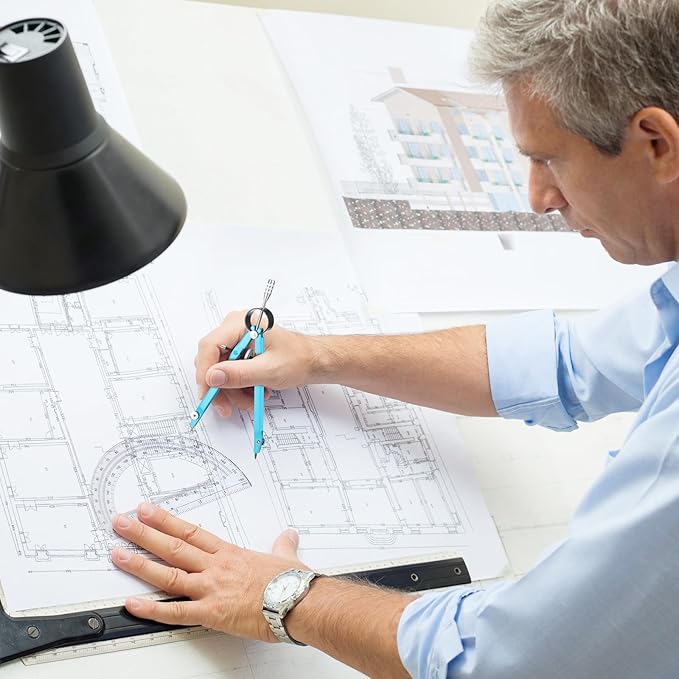 EBOOT Student Geometry Math Set, Metal Drawing Compass and 6 Inch Clear Swing Arm Protractors 180 Degree Math Protractor(Sky Blue)