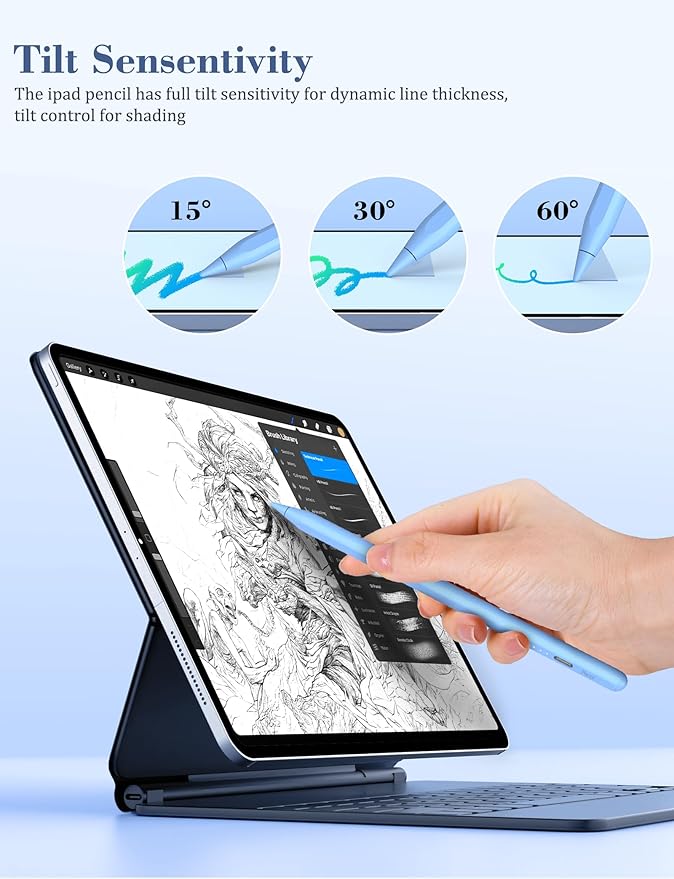 iPad Pencil 6th-11th Generation,10 Mins Fast Charge Stylus Pen,Palm Rejection&Tilt Sensitivity,Compatible with Apple Pencil 1st/2nd iPad Pro 11"/12.9"/M4, Air 3/4/5/M2/M3, Mini 5/6 Blue