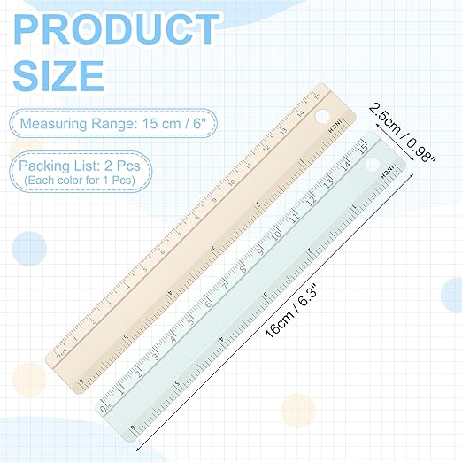 PATIKIL Metal Ruler 6 Inch/15cm, 2 Pcs Aluminum Straight Edge Ruler, Dual Scale Measuring Tool with Inch/Centimeter Scales & Hole for Math Office Drawing Engineering Home, Green/Yellow