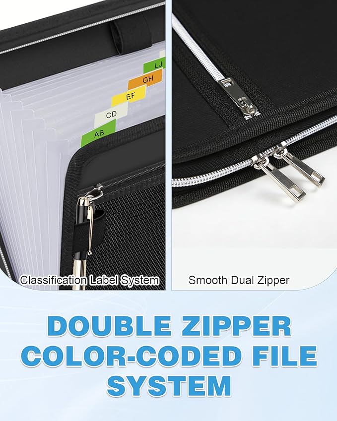 Fireproof Important Document Organizer Folio - Accordion File Organizer, 13 Pocket Expanding File Folder with Labels (Minimalist)
