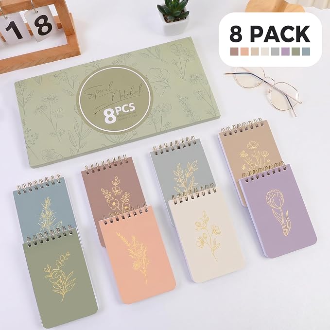 SKYDUE Pocket Notepads with Aesthetic Covers, Small Notebooks, Mini Spiral Notebook with Lined Pages Nursing School Essentials, Set Of 8 Gold