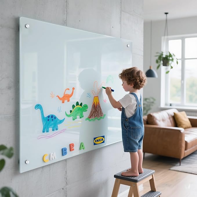 Magnetic Glass Writeboard Tempered Glass Dry Erase Boards Wall Mounted Frameless Whiteboard Bulletin Message Boards (White, 72" Wx36 H)
