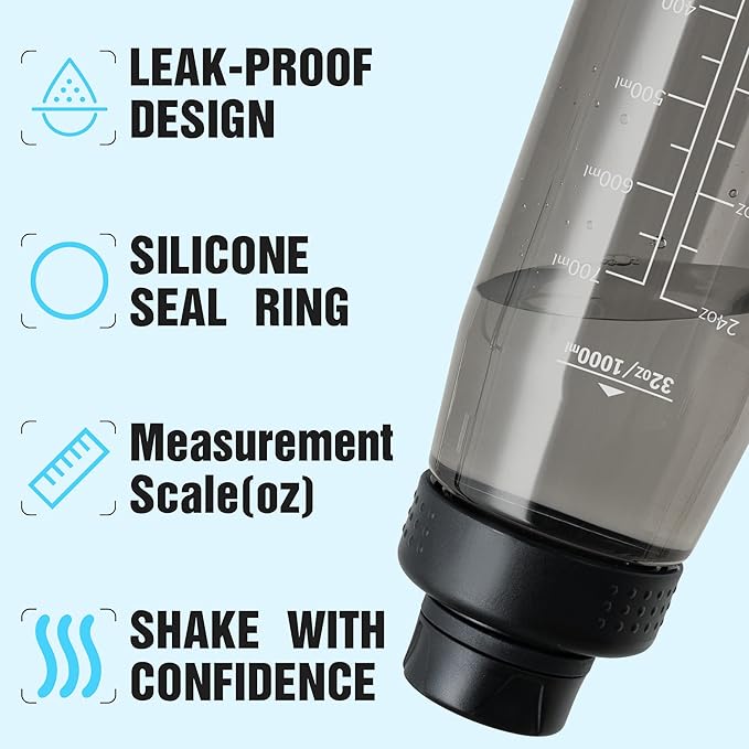 Water Bottle 32oz- BPA-Free Tritan Plastic Clear Water Bottle, Fast Flow Spout Lid, Wide Mouth & Leakproof Design Hiking Water Bottles Suitable for Travel, Outdoors, Gym, Travel, Home, School(Black)