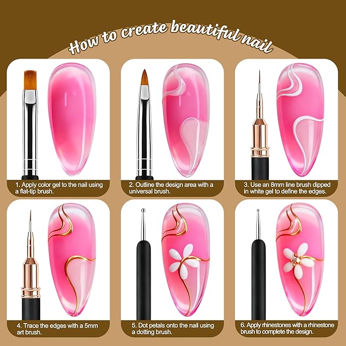Artdone Nail Art Brushes and Dotting Tools Kit 11PCS Gel Polish Liner Design Pens for Nail Decorations Supplies Drawing and Nail Paint Brushes Small Detail Accessories Brushes