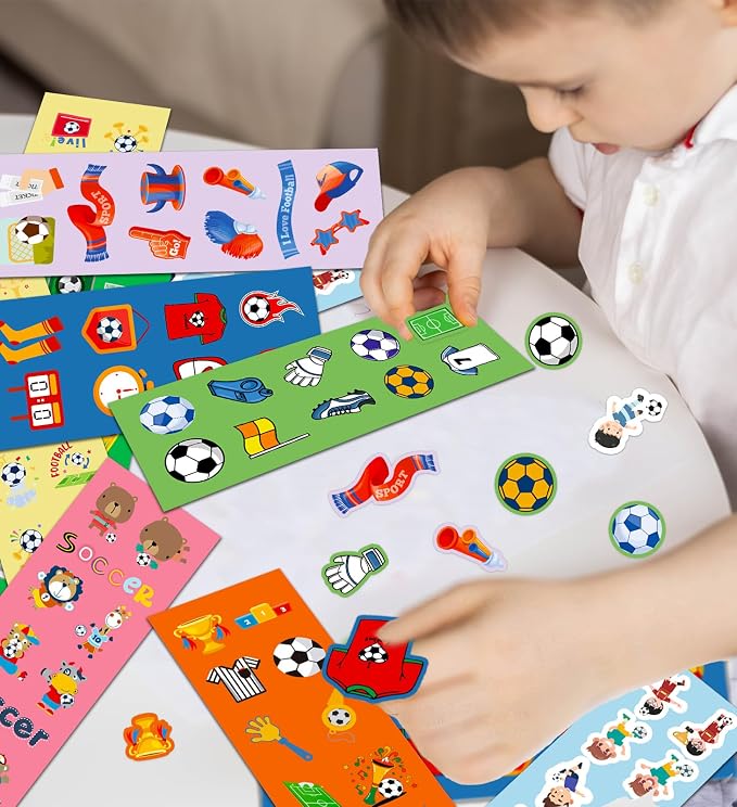 Soccer Party Favors, 400Pcs Soccer Stickers for Boys Girls Kids Teens | 40Sheets with 400 Vinyl Waterproof Soccer Stickers, Football Games Crafts Activities Goodie Bag Stuffers Gifts for Kids Teens