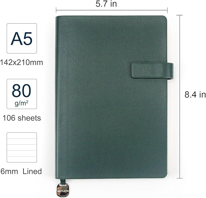 Softsided Notebook - 5.7"x 8.4" - upgraded texture, classic line design, paper for smooth writing, elegant hangtag detail, with box, perfect for both gift and personal use(Dark Green）