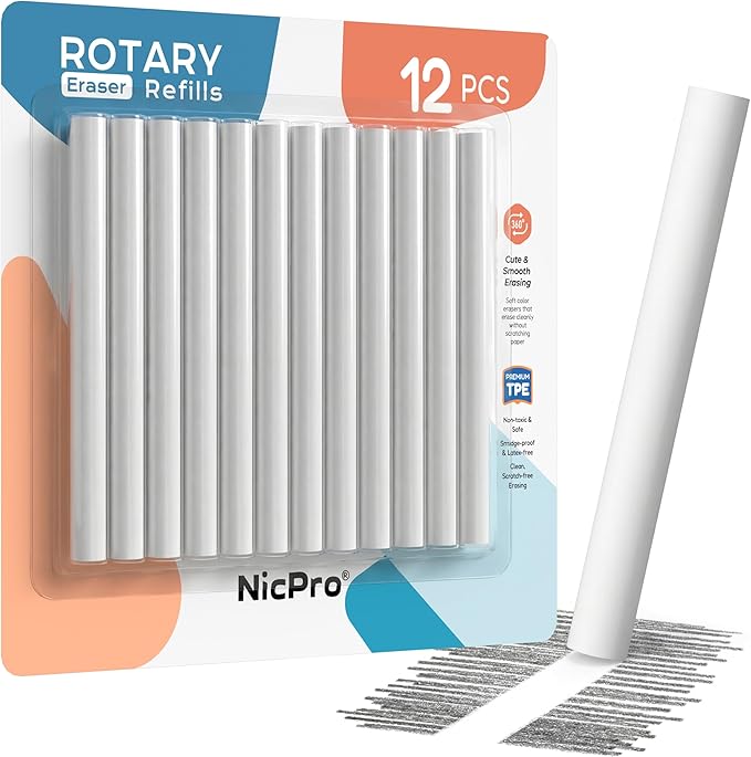 Nicpro 12 Pack TPE Rotary Retractable Pen Eraser Refills