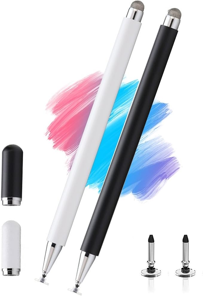 2-in-1 Stylus Pen for Samsung Galaxy Tab A9/A9 Plus/7 Lite/A7/A8/A8 Plus/, High Sensitivity&Precision Pencil for iPad/iPhone/Fire/Lenovo/Pixel Tables All Touch Devices (White+Black)