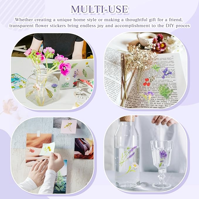 36 Sheets Flower Stickers for Scrapbooking,576 Pcs Self-Adhesive Transparent Flower Stickers Scrapbook Supplies Journaling for Adult Card Making Letters DIY Water Bottle Cards Decoration