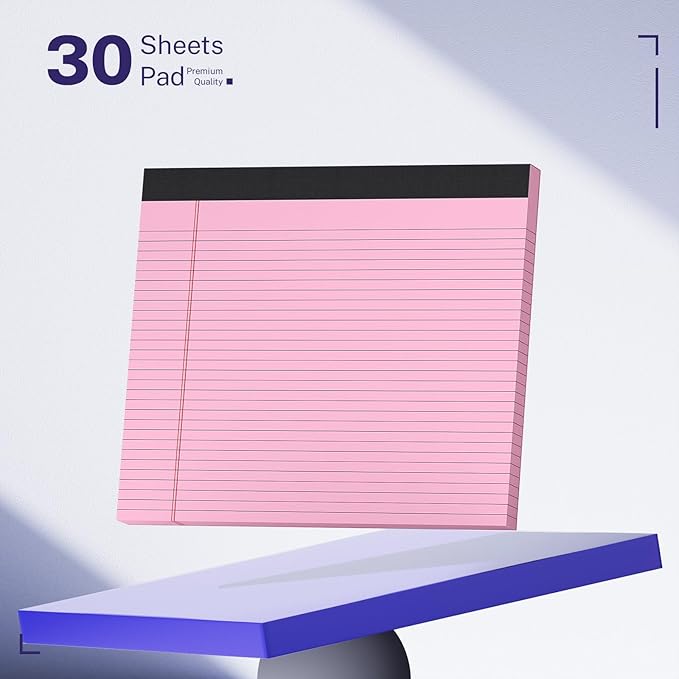 AILZFEI 3 Pack Wide Legal Pads 11" x 9.5" (Landscape Format) Pink College Ruled Note Pad Narrow Ruled 30 Sheets per Notepad Perforated Writing Paper with Thick Backboard Horizontal Pads of Paper
