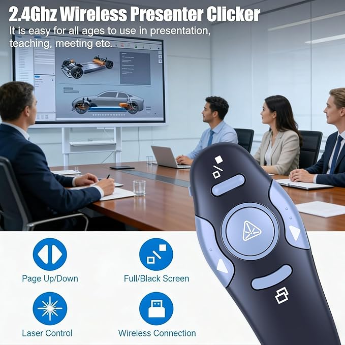 ZWP 2.4Ghz Wireless Presentation Clicker for PowerPoint Presentations, USB Dongle Presenter Remote with Slide Clickers for Mac/Windows/Linux, Computer/Laptop, Slide/PPT/Keynote