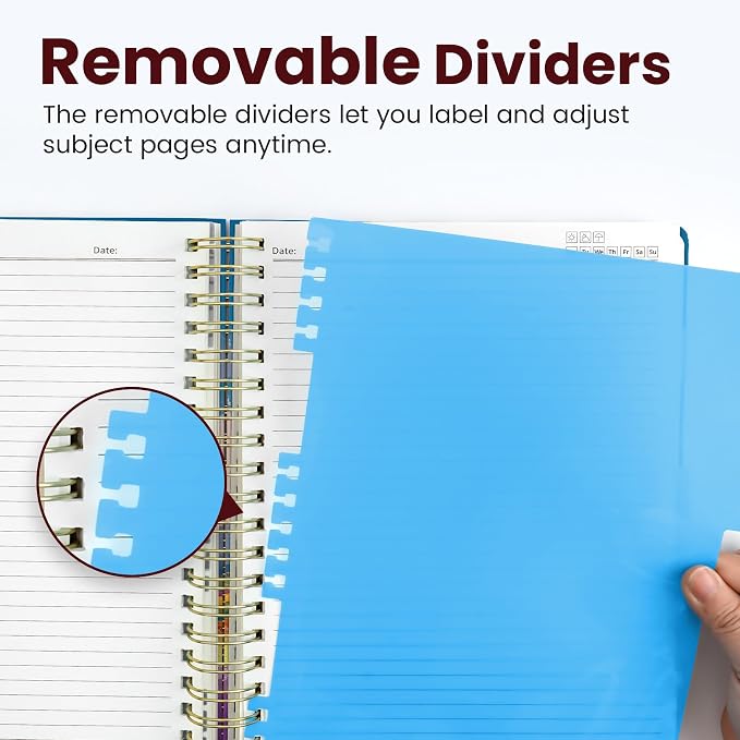Taja Pretty Large Spiral Lined Notebook for Work with 5 Removable Dividers