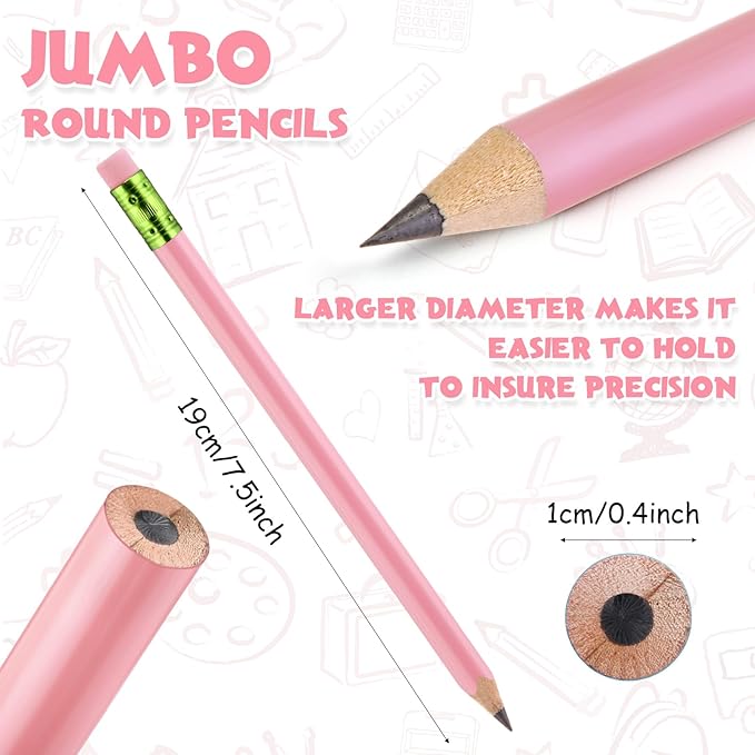 Fainne 102 Pieces Jumbo Pencils Set for Kids Toddlers 96 Thick Fat Large Pencils with Erasers 6 Sharpeners Bulk for Preschool Kindergarten Elementary School Classroom(Macaron Colors,Round)
