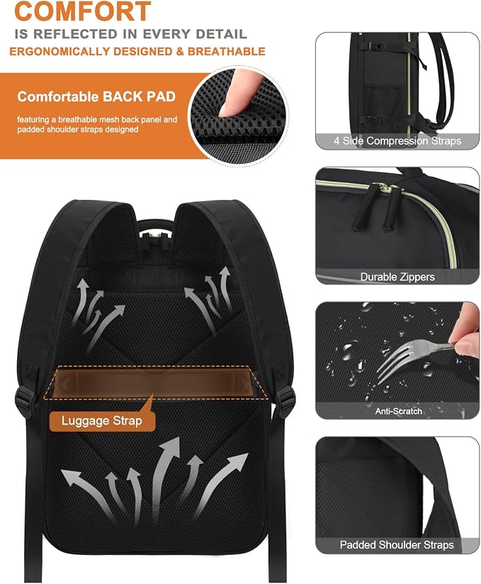 Capolo Travel Backpack for Women Men Waterproof Laptop Backpack Airlines Approved Carry On Backpack Bag Computer Bookbag for Business, Work, Traveling Fits 17 Inch Laptop(Black,XL)