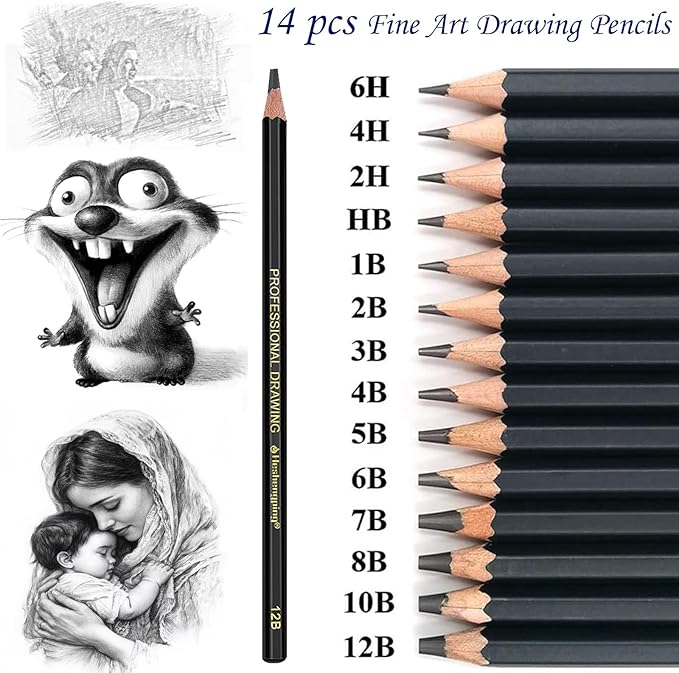 Heshengping, Sketching Pencil Set Drawing Pen Charcoal Sketch Kit Cover Graphite Charcoal Watercolor Pencils Paper Erasable Pen Beginners Artist Children and Adults(39pcs Art Supplies)