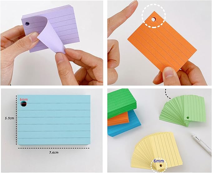 10 Colored Index Cards 2x3 Inches Flash Cards 1000pcs Lined Ruled Study Card for Learning, Studying Memory Office College Recipe Game Cards