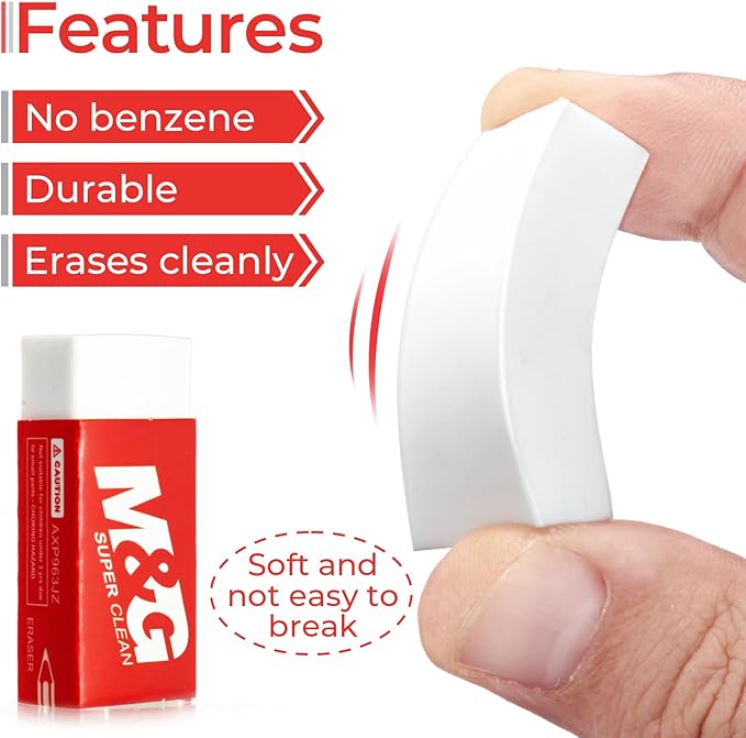 M&G Pencil Eraser for Kids, 30 Pack, White Erasers Bulk for Artists, Drawing Eraser for Sketching, Art Erasers for Drawing, School,Office Supplies