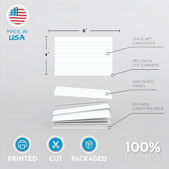 Home Advantage 4x6 Ruled Index Cards - Our 50 Pack of Lined Notecards Use Heavy Duty Cardstock to Make Them Bleed Proof – These Line Ruled Index Cards Make Perfect Flashcards & Note Cards