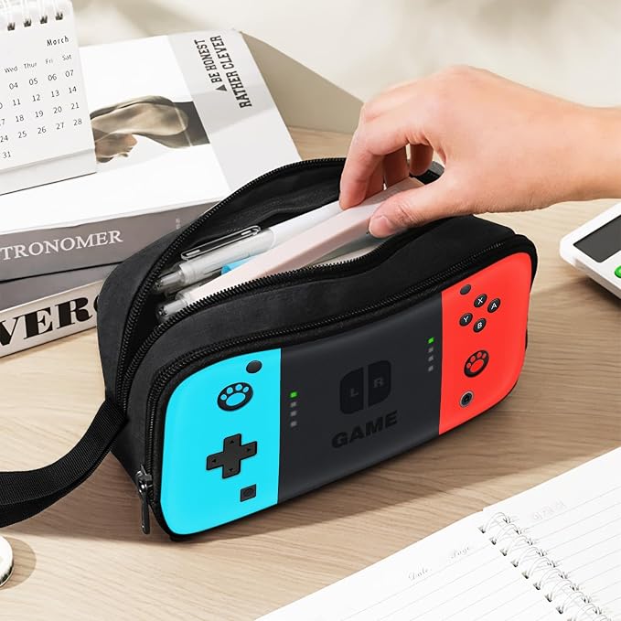 Gamer Pencil Case for Boys, Large Boys Pencil Pouch for Kids Teens School, Big Capacity Pen Box Pen Bag Organizer with 2 Compartments & Zipper
