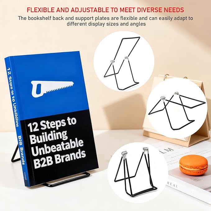 4 Pack Large Metal Book Stand, Adjustable Display Holder Easel for Heavy Books, Photo Frames, Textbooks, Cookbooks, Albums, Tablets, Magazines & Vinyl Records, for Home Office School Display