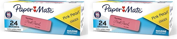 Paper Mate Pink Pearl Erasers, Medium, 24 Count - Back to School, Classroom, Teacher Supplies (Pack of 2)