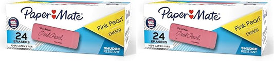 Paper Mate Pink Pearl Erasers, Medium, 24 Count - Back to School, Classroom, Teacher Supplies (Pack of 2)