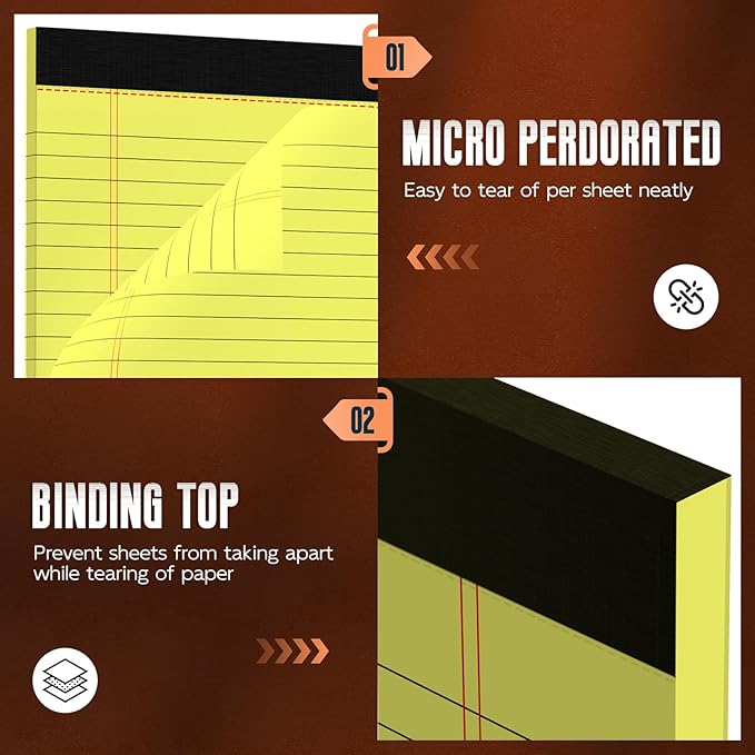 Yellow Legal Pads 8.5 x 11 Note Pads, 3 Pack Yellow Notepads 8.5 x 11 Wide Ruled Writing Paper Pads, Perforated Legal Note Pads 30 Sheets Per Lined Paper Notepad for Taking Notes, Reminders