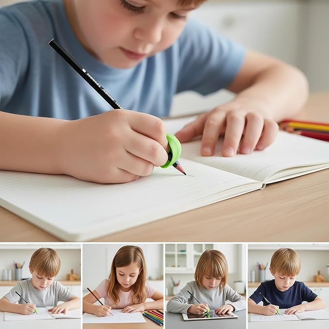 6-Pack Frog-Shaped Pencil Grips for Kids, Soft Silicone Ergonomic Writing Training Aid, Handwriting Corrector for Proper Grip Posture, Finger Grip Support for School & Home (Green)
