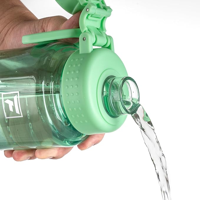 Fanhaw 32 oz Clear BPA-Free Tritan Water Bottle with Fast-Flow Spout Lid, Leakproof Wide-Mouth Reusable Bottle for Gym, School & Office (Glow Green)