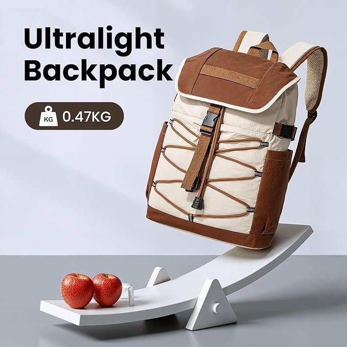 Travel Backpack for Women Men, Carry On Laptop Backpack fits 16'' Laptop, Lightweight Waterproof Nylon Casual Daypack with Multiple Pockets, Basics Bag for Outdoor, Walking, Hiking. (Khaki)