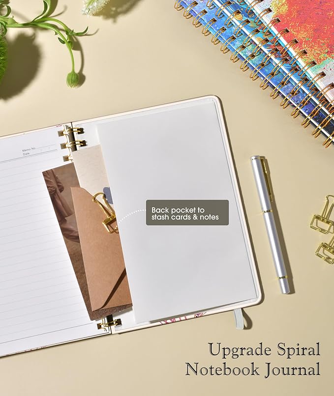 PAPEJOON Lined Spiral Journal Notebook for Women, A5 Cute Hardcover Spiral Journals for Writing, 150 Pages Pretty College Ruled Notebooks for Work & Note Taking, 5.75" x 8.38", Butterfly Bouquet