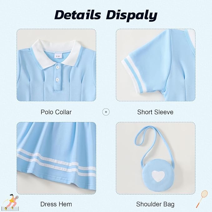 Renotemy Infant Baby Girl Dress Toddler Girls Summer Clothes School Outfits Cotton Short Sleeve Polo Dresses with Bag 12M-5T