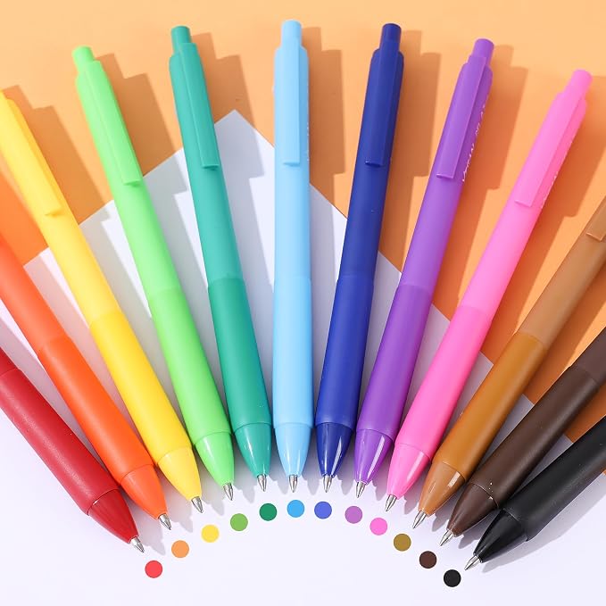 YISAN Colored Gel Pens,12 Pcs 0.7mm Fine Point Retractable Pens with Quick-Dry Ink - Smooth Writing for Journaling,Note Taking,Roller Ball Point,71082