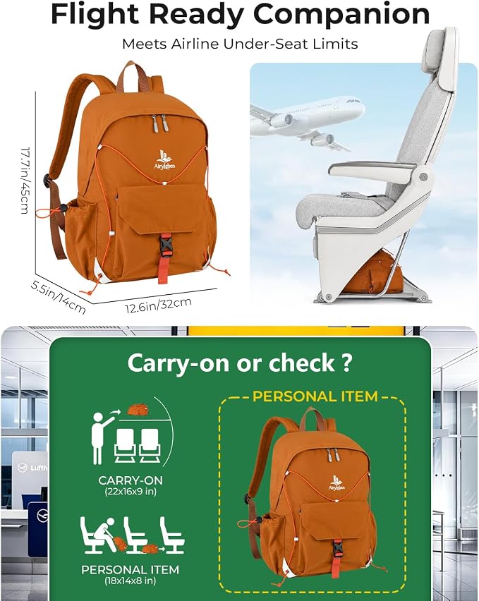 25L Travel Backpack Women Men,Lightweight College Backpack,Orange | Casual Daypack, Water Resistant Bookbag, Fit 15.6-inch Laptop, Travel Commuting Gym Hiking Work Bag, TSA Friendly