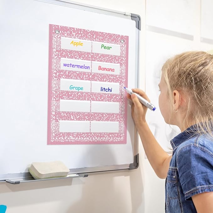 Gueevin 6 Set Magnetic Pocket Chart with 5 Clear Pockets and 30 Dry Erase Cards Painted Classroom Schedule Pocket Chart for Whiteboard Class Demonstrations (Pastel Color,Confetti Pattern)
