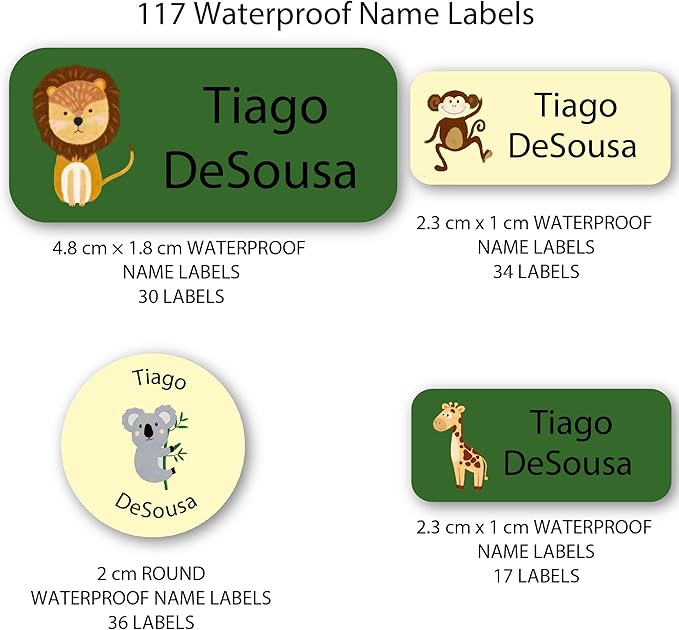 Personalized Kids Name Labels – Waterproof Custom Stickers for Daycare & School, 117 Pack, Dishwasher & Laundry Safe (Lion)