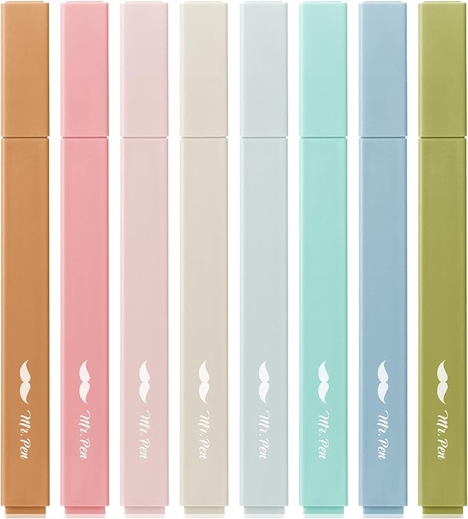 Mr. Pen- Aesthetic Highlighters No Bleed, 8 Pack, Natural Earth, Chisel Tip, Cute Highlighters Assorted Colors for Journaling, Highlighting, Underlining, Fast Dry, Back to School Supplies