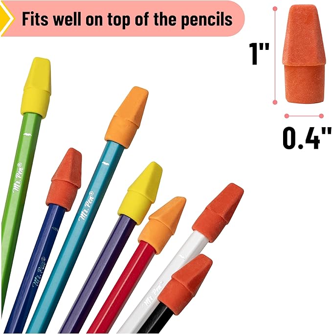 Mr. Pen- Pencil Top Erasers, 30 Pack, Latex-Free, No-Smudge Cap Pencil Erasers for Precise Erasing, Kids, Teachers, Studying Supplies, Sunset Scheme