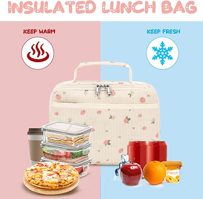 Lunch Bags for Kids Girls Insulated Lunch Boxes Corduroy Cooler Toddler Lunch Tote Bag Thermo Picnic Bag for School Children