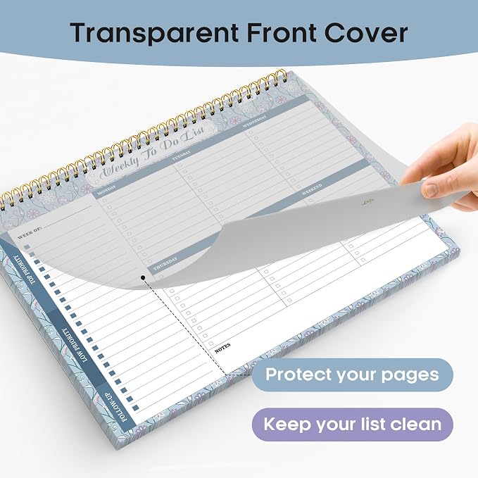 Weekly To Do List Notepad with 52 Undated Sheets（8.5"×11"）- Weekly Desk Planner for Women & Man, Work and Home - Misty Blue
