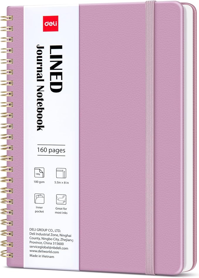 deli Taro Purple Lined Spiral Journal Notebook, 160 Pages, A5 (5.5"x8") Hardcover Writing Notebook, College Ruled Spiral Bound Journal for Women & Men - Perfect for Work, School, Office & Note Taking